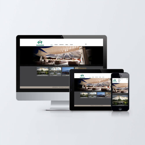 Monitor desktop, tablet e mobile con homepage sito web GSP Allestimenti