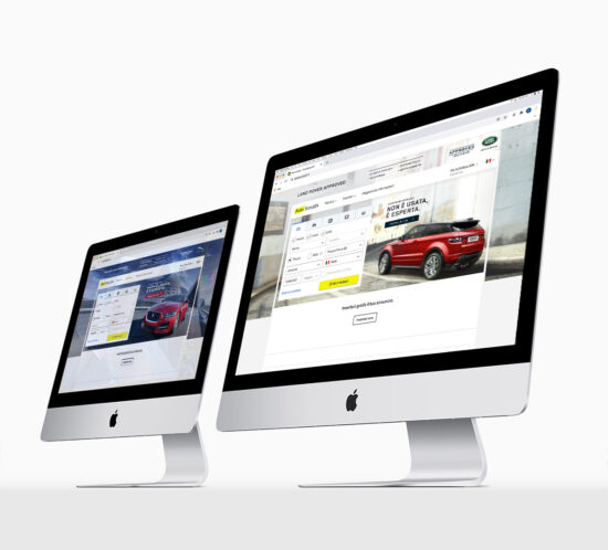 Due monitor iMac con fireplace Jaguar Approved e Land Rover Approved su Autoscout - Campagna Advertising online